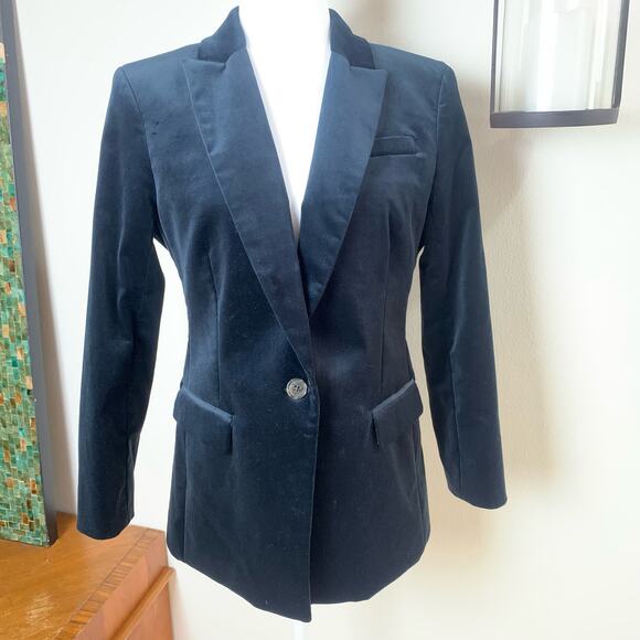 J. Crew Size 10P Petite Velvet Blazer Jacket Navy Blue Single Button Career - Picture 4 of 11